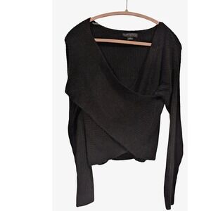 Sanctuary Black Wrap Knit Sweater Long Sleeve Crop XS